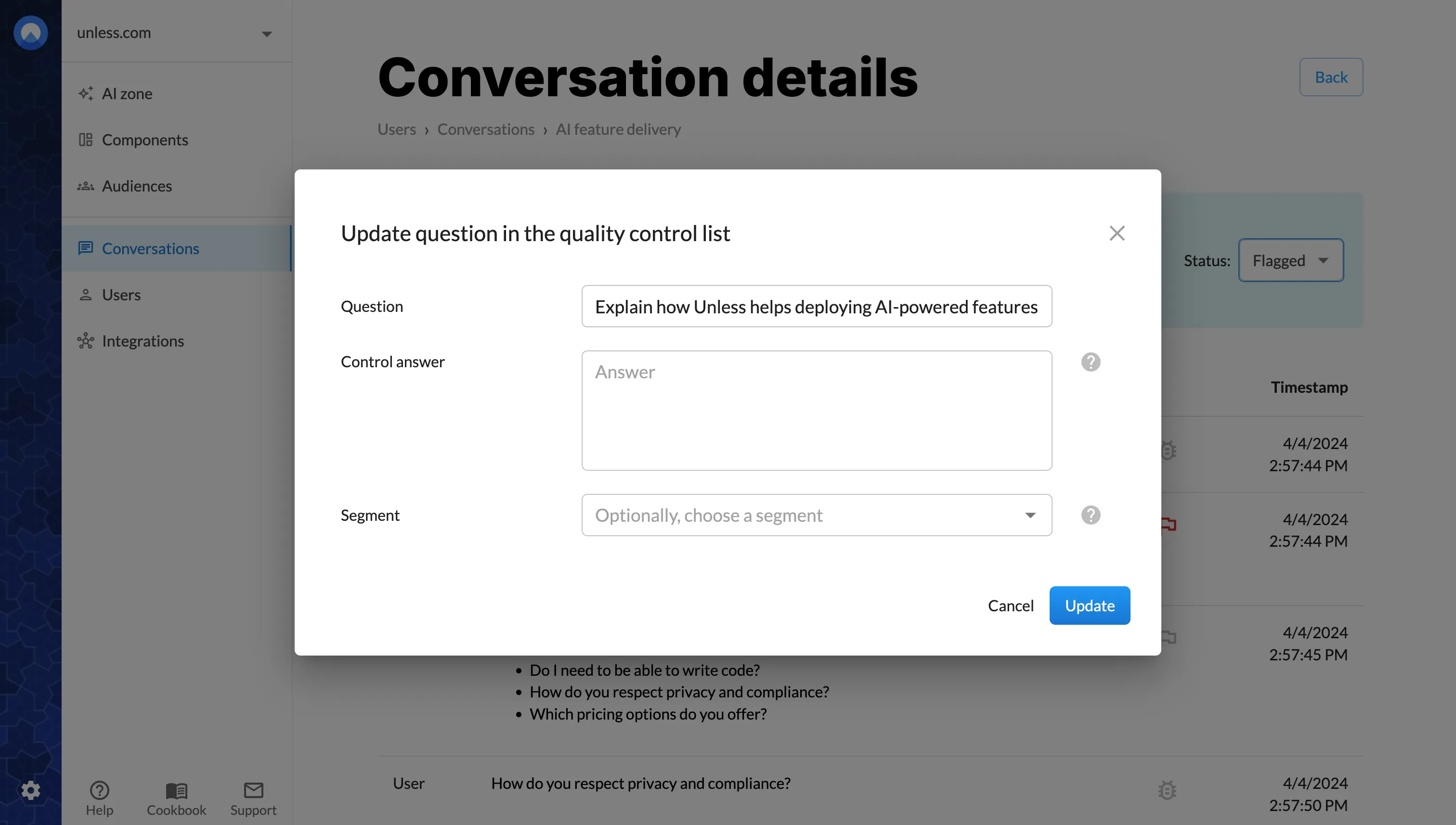 Update question in the quality control list