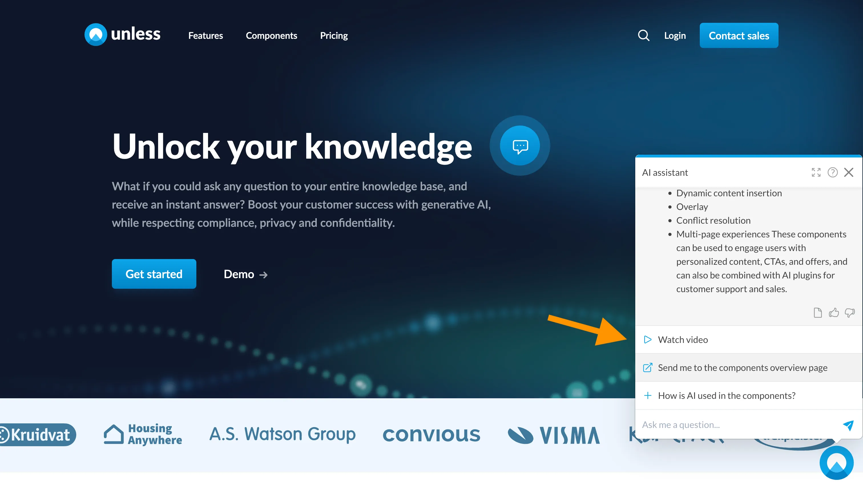 Actions seen live in a chat component