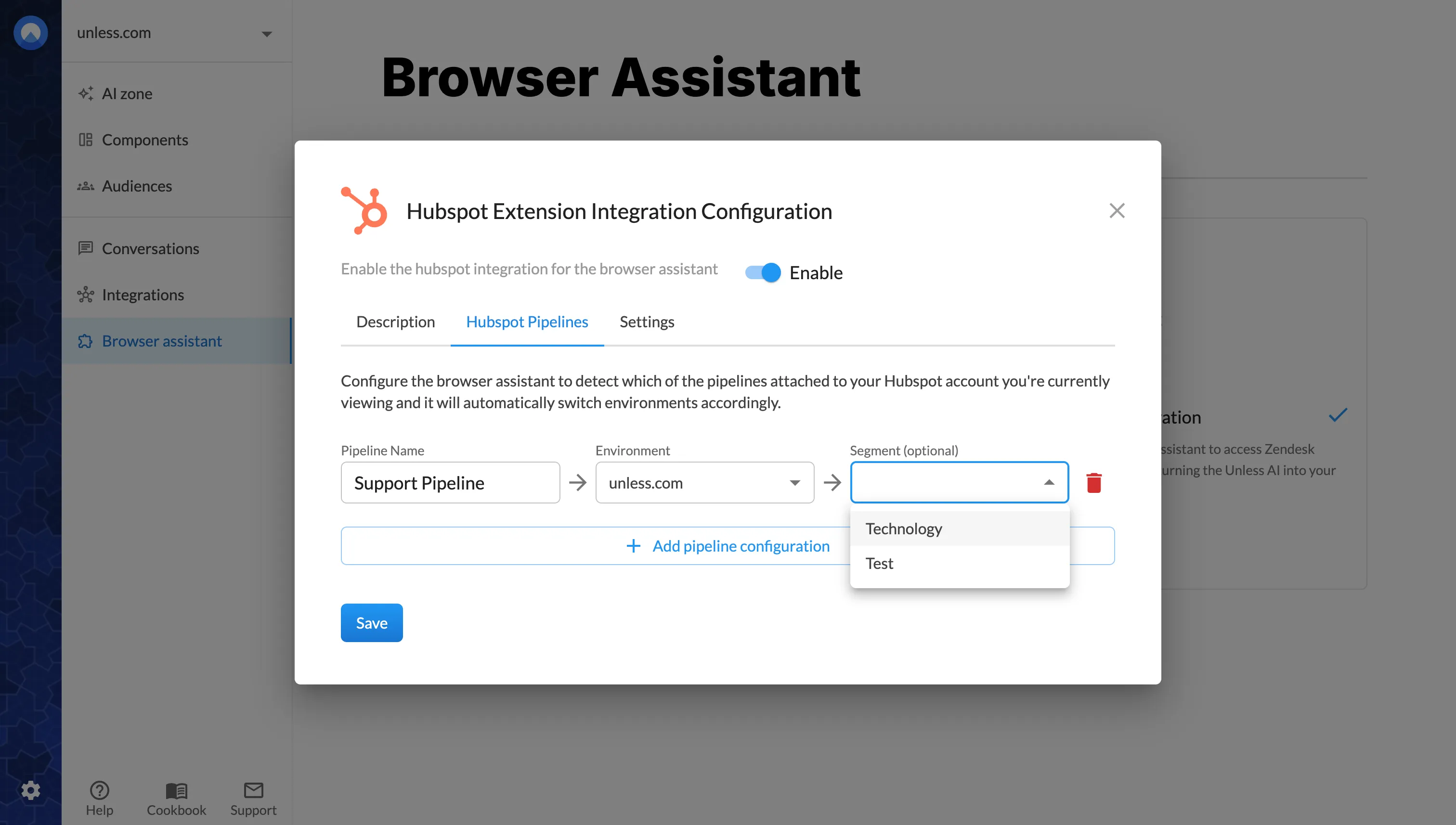 Browser assistant extension configuration