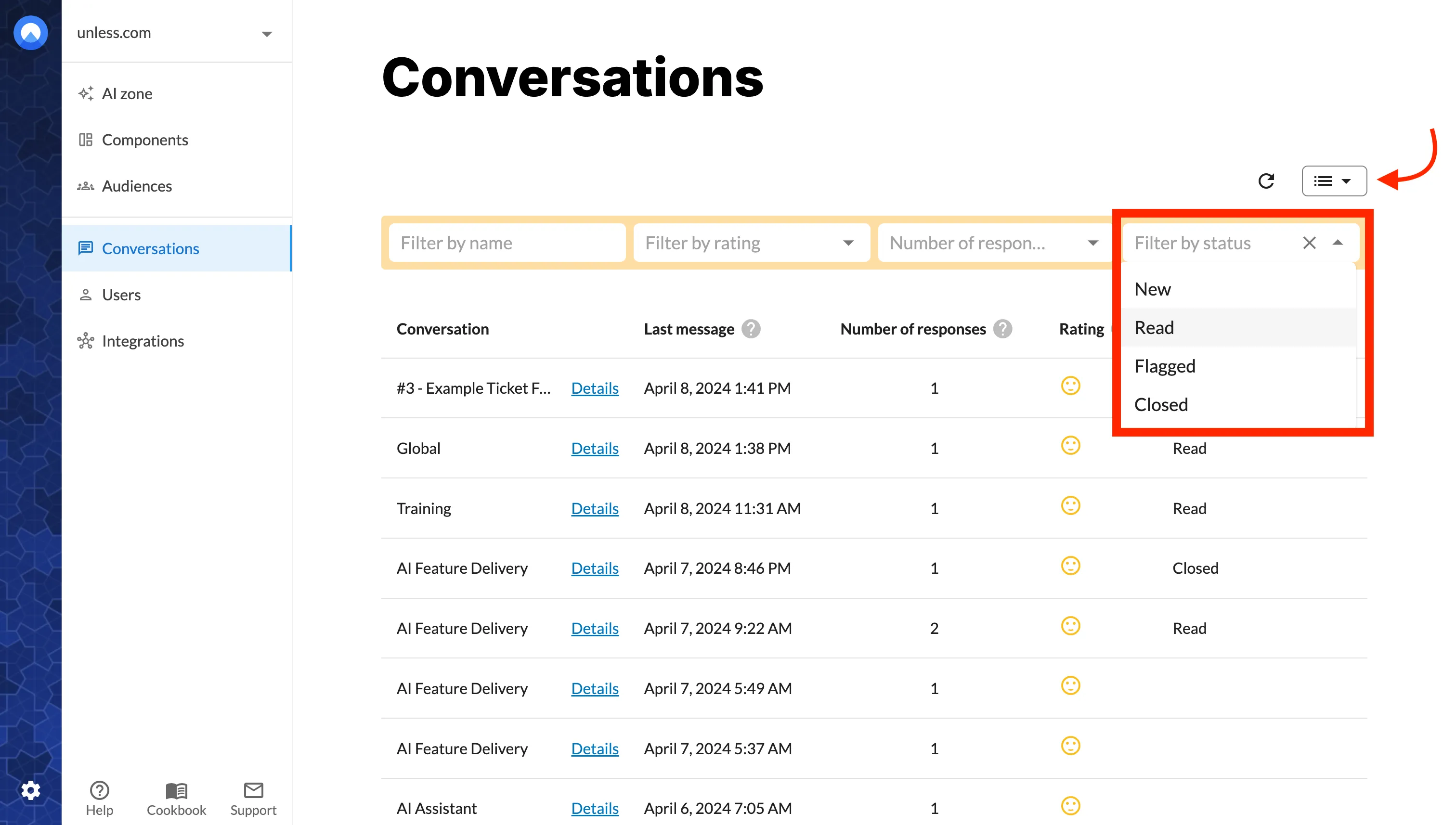 Show conversation status
