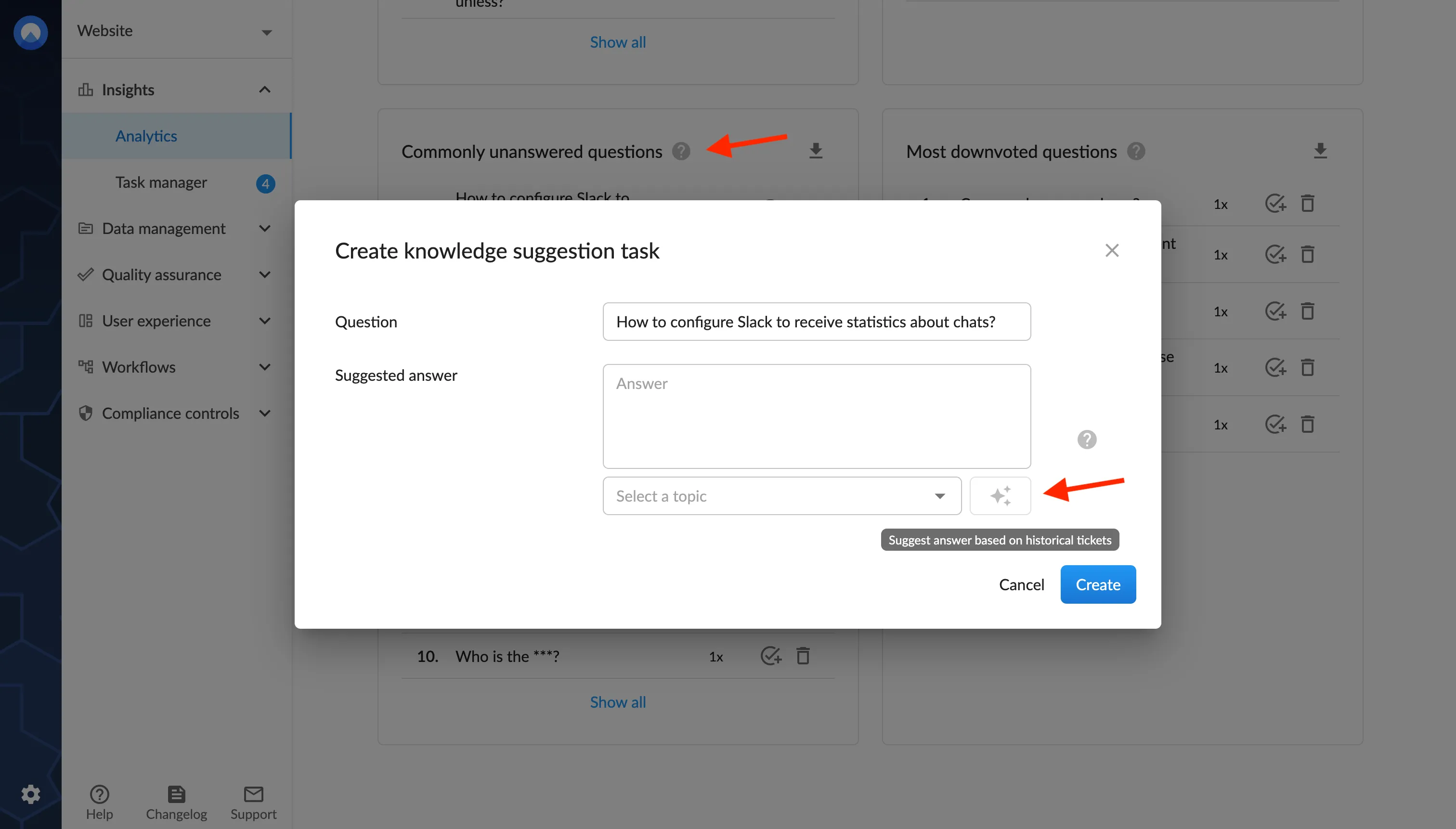 Generating an answer based on historical tickets via the Unless dashboard