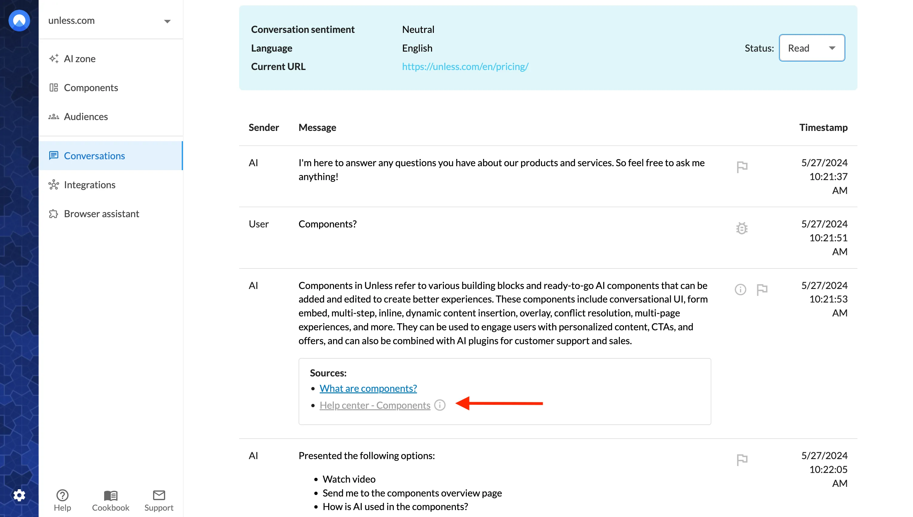 Related sources showing in addition to used sources by the AI